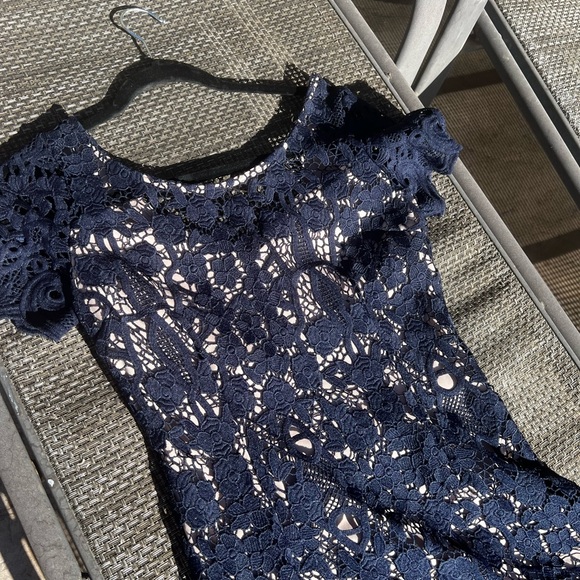 Navy blue lace cocktail dress S - Picture 4 of 7